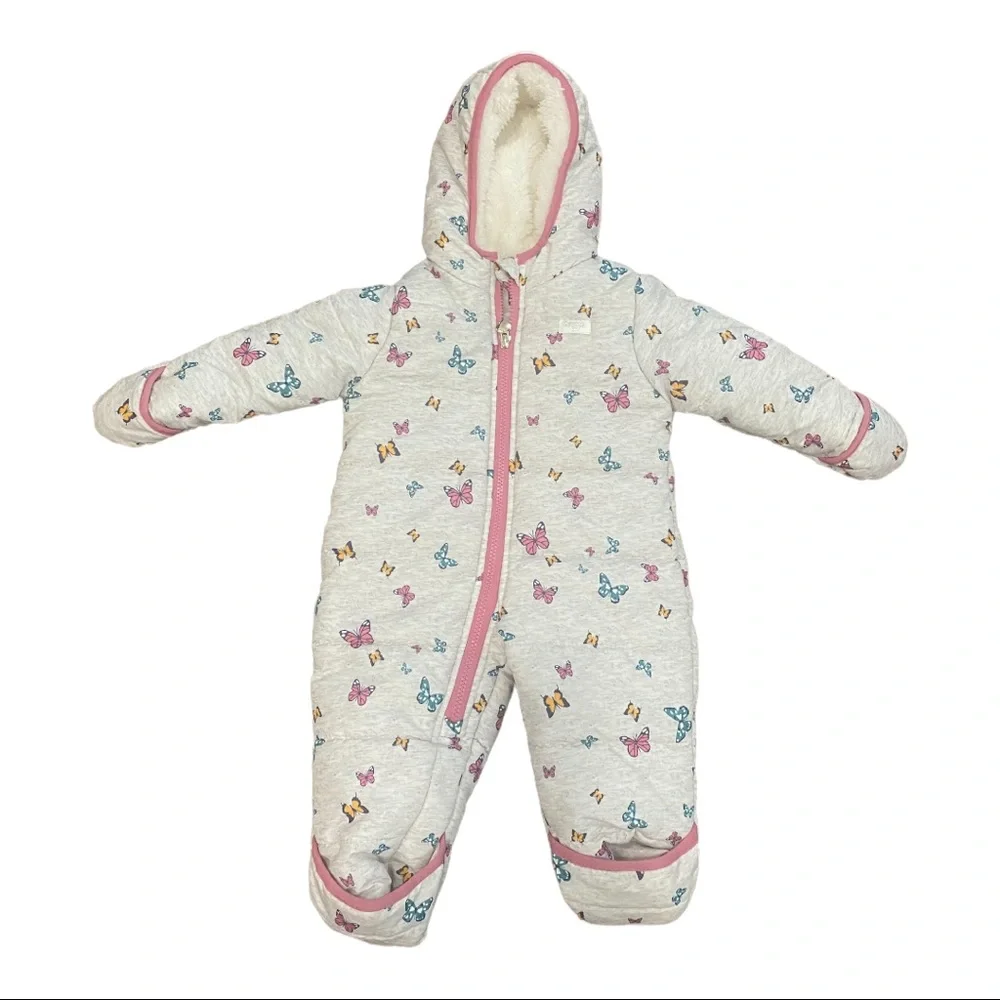OSHKOSH Butterfly Sherpa Lined SNOWSUIT Gray and Pink BUNTING 6-9 months